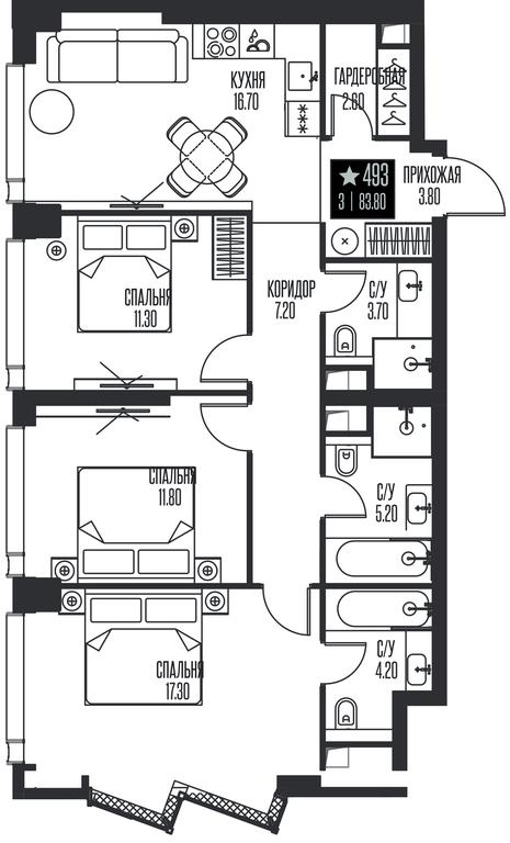 3-BD Apartment Sale, 83.8平方米 at Ice Towers, State Nature Reserve of Regional Significance Forest on the Samorodinka River, Moscow, Russia #1