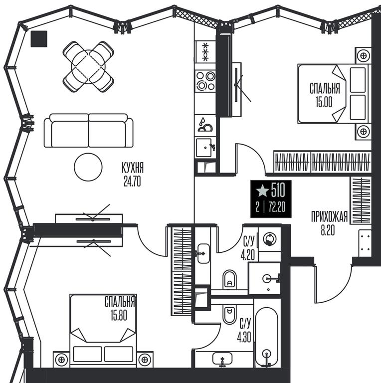 2-BD Apartment Sale, 72.2 sq. m. at Ice Towers, State Nature Reserve of Regional Significance Forest on the Samorodinka River, Moscow, Russia #1