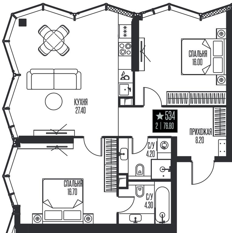 2-BD Apartment Sale, 76.8平方米 at Ice Towers, State Nature Reserve of Regional Significance Forest on the Samorodinka River, Moscow, Russia #1