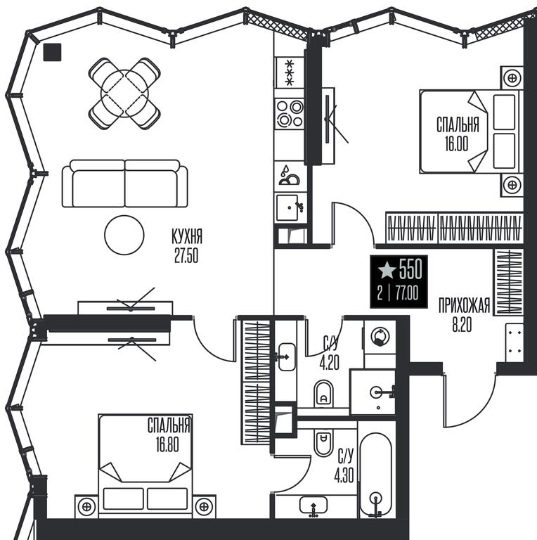 2-BD Apartment Sale, 77 sq. m. at Ice Towers, State Nature Reserve of Regional Significance Forest on the Samorodinka River, Moscow, Russia #1
