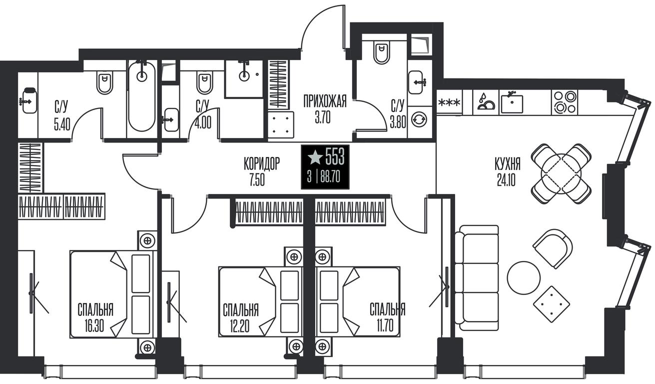 3-BD Apartment Sale, 88.7 sq. m. at Ice Towers, State Nature Reserve of Regional Significance Forest on the Samorodinka River, Moscow, Russia #1