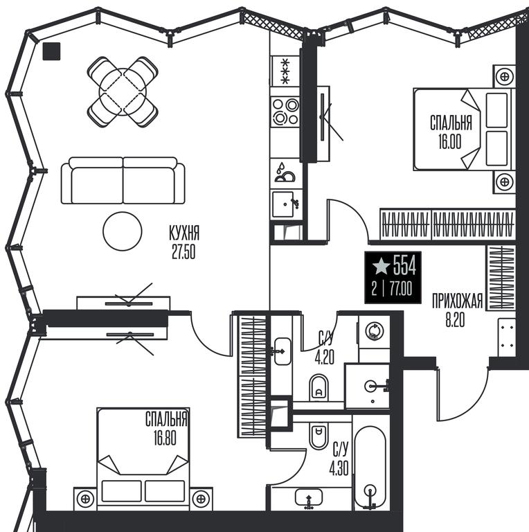 Продажа 2-комн. квартиры, 77 м² в ЖК «Ice Towers (Айс Товерс)», государственный природный заказник регионального значения Лес на реке Самородинке, Москва, Россия #1