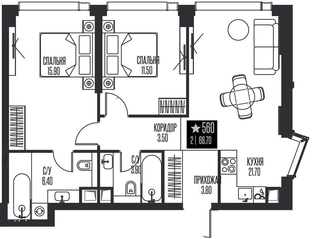 2-BD Apartment Sale, 66.7 sq. m. at Ice Towers, State Nature Reserve of Regional Significance Forest on the Samorodinka River, Moscow, Russia #1
