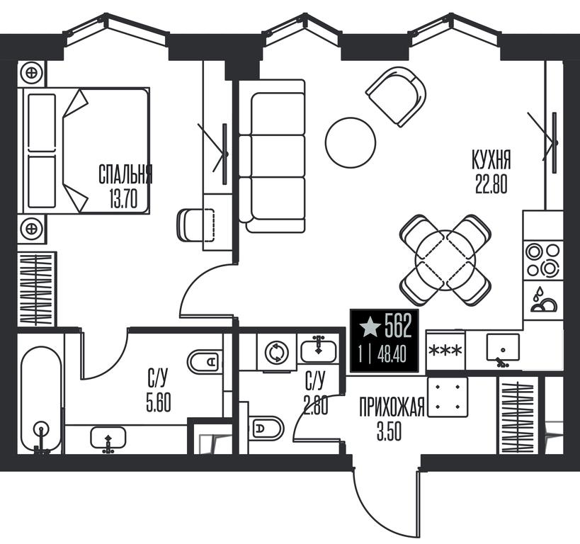 1-BD Apartment Sale, 48.4 sq. m. at Ice Towers, State Nature Reserve of Regional Significance Forest on the Samorodinka River, Moscow, Russia #1