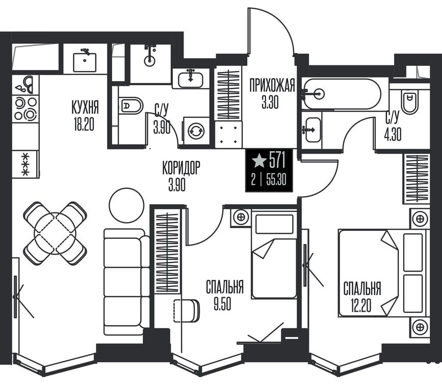 2-BD Apartment Sale, 55.3 sq. m. at Ice Towers, State Nature Reserve of Regional Significance Forest on the Samorodinka River, Moscow, Russia #1 2-BD Apartment Sale, 55.3 sq. m. at Ice Towers, State Nature Reserve of Regional Significance Forest on the Samorodinka River, Moscow, Russia #1