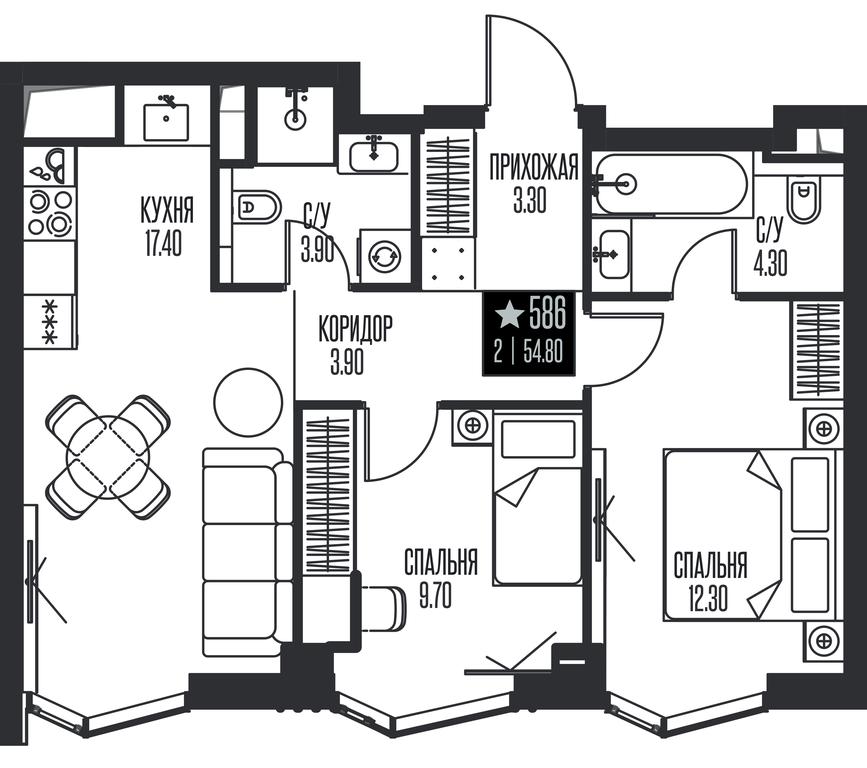 2-BD Apartment Sale, 54.8 sq. m. at Ice Towers, State Nature Reserve of Regional Significance Forest on the Samorodinka River, Moscow, Russia #1