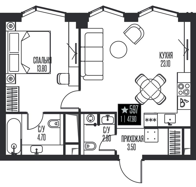 1-BD Apartment Sale, 47.9 sq. m. at Ice Towers, State Nature Reserve of Regional Significance Forest on the Samorodinka River, Moscow, Russia #1