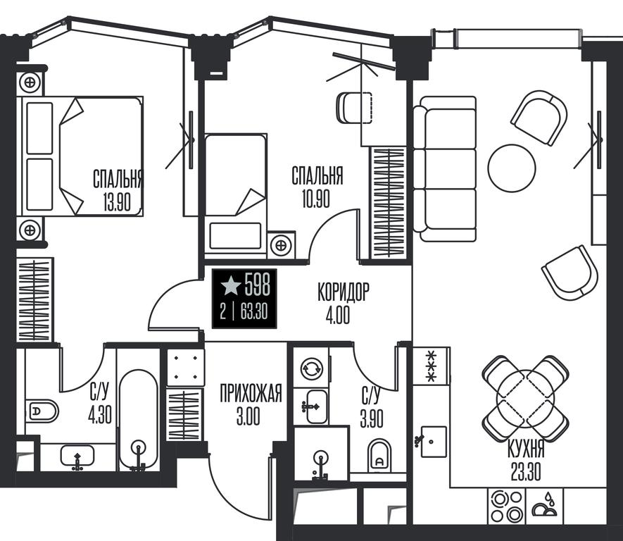 2-BD Apartment Sale, 63.3 sq. m. at Ice Towers, State Nature Reserve of Regional Significance Forest on the Samorodinka River, Moscow, Russia #1
