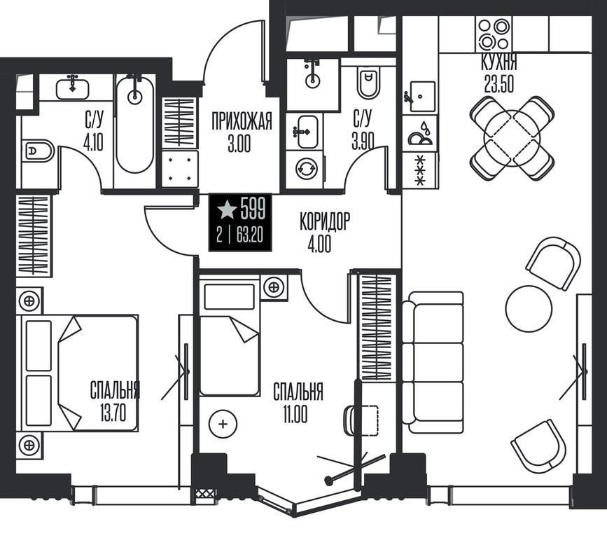 2-BD Apartment Sale, 63.2 sq. m. at Ice Towers, State Nature Reserve of Regional Significance Forest on the Samorodinka River, Moscow, Russia #1