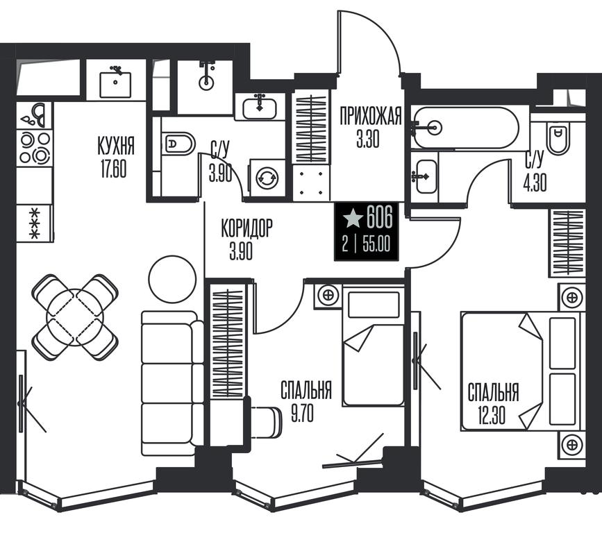 2-BD Apartment Sale, 55 sq. m. at Ice Towers, State Nature Reserve of Regional Significance Forest on the Samorodinka River, Moscow, Russia #1