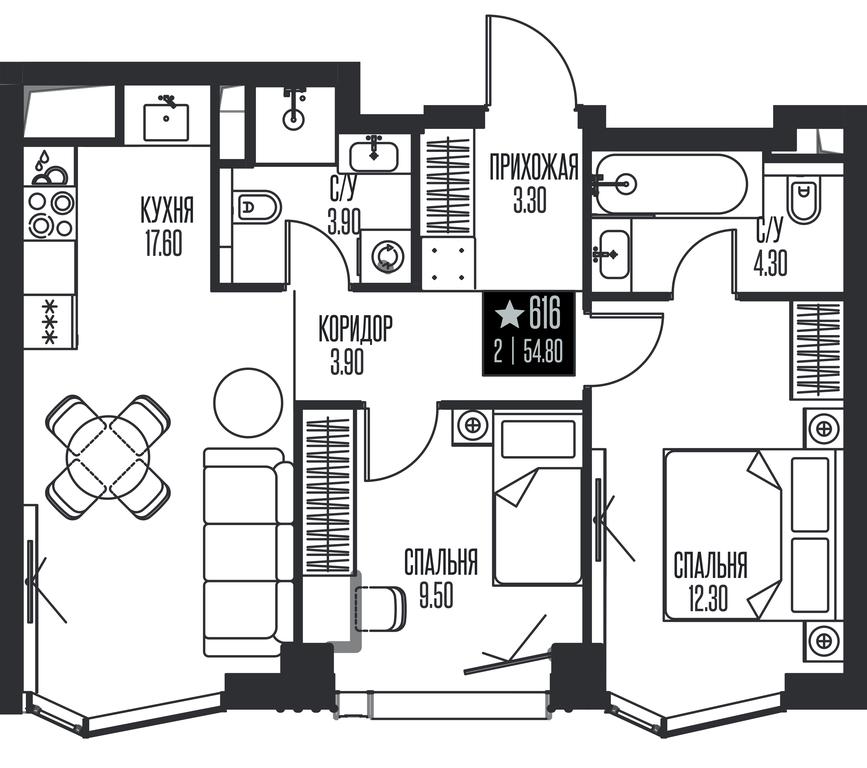 2-BD Apartment Sale, 54.8 sq. m. at Ice Towers, State Nature Reserve of Regional Significance Forest on the Samorodinka River, Moscow, Russia #1