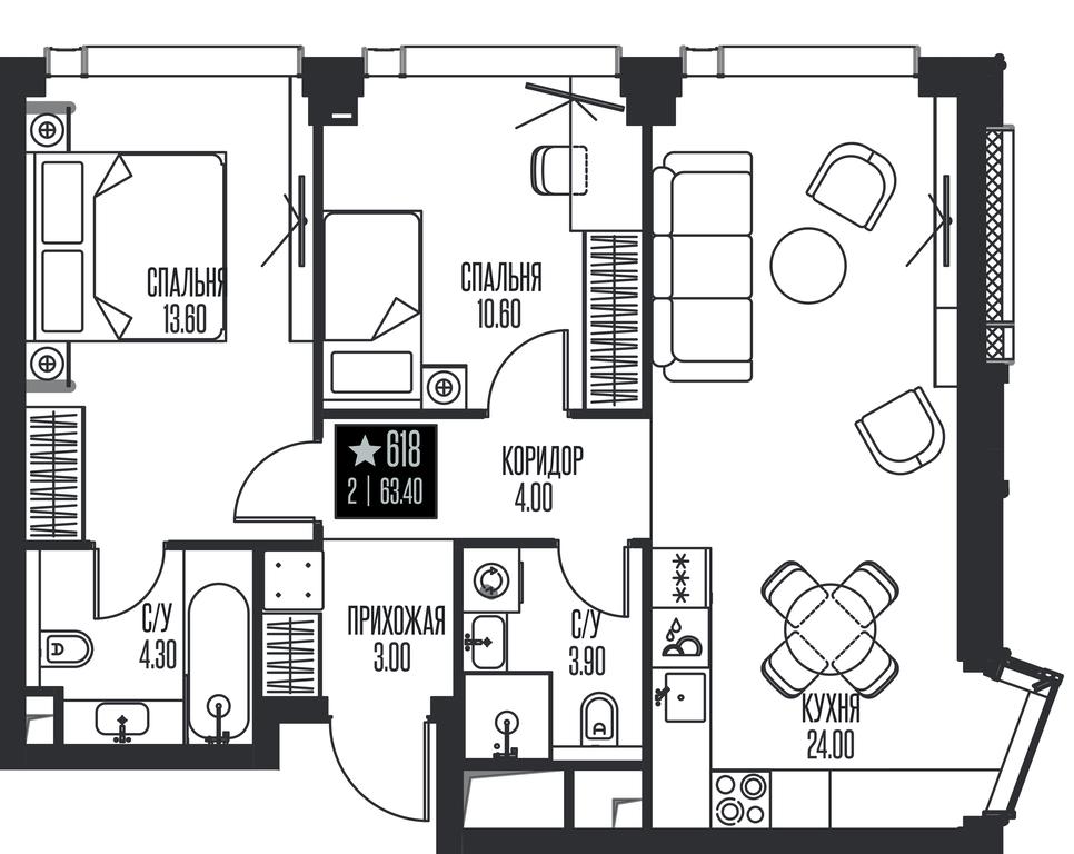 2-BD Apartment Sale, 63.4 sq. m. at Ice Towers, State Nature Reserve of Regional Significance Forest on the Samorodinka River, Moscow, Russia #1