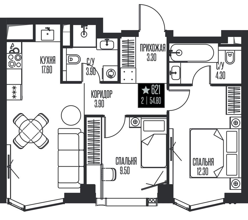 2-BD Apartment Sale, 54.8 sq. m. at Ice Towers, State Nature Reserve of Regional Significance Forest on the Samorodinka River, Moscow, Russia #1 2-BD Apartment Sale, 54.8 sq. m. at Ice Towers, State Nature Reserve of Regional Significance Forest on the Samorodinka River, Moscow, Russia #1