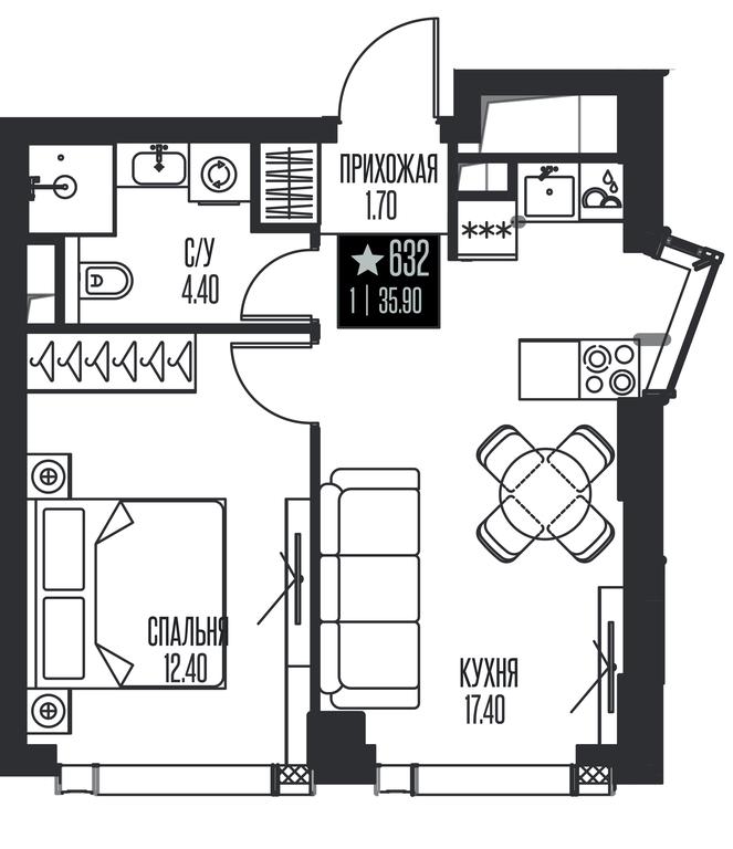 1-BD Apartment Sale, 35.9平方米 at Ice Towers, State Nature Reserve of Regional Significance Forest on the Samorodinka River, Moscow, Russia #1