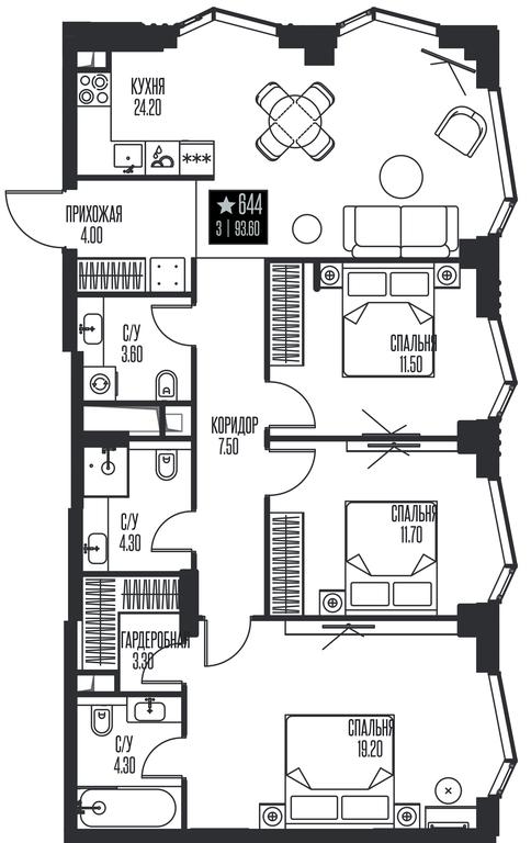 3-BD Apartment Sale, 93.6 sq. m. at Ice Towers, State Nature Reserve of Regional Significance Forest on the Samorodinka River, Moscow, Russia #1