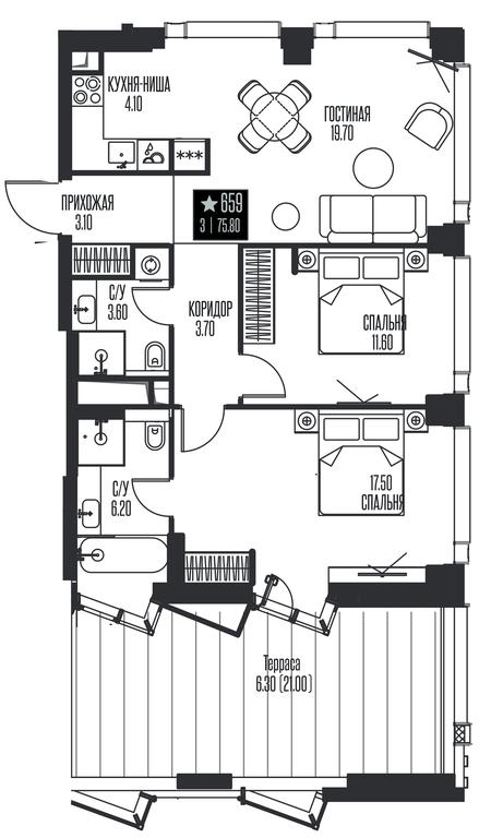 2-BD Apartment Sale, 75.8 sq. m. at Ice Towers, State Nature Reserve of Regional Significance Forest on the Samorodinka River, Moscow, Russia #1 2-BD Apartment Sale, 75.8 sq. m. at Ice Towers, State Nature Reserve of Regional Significance Forest on the Samorodinka River, Moscow, Russia #1