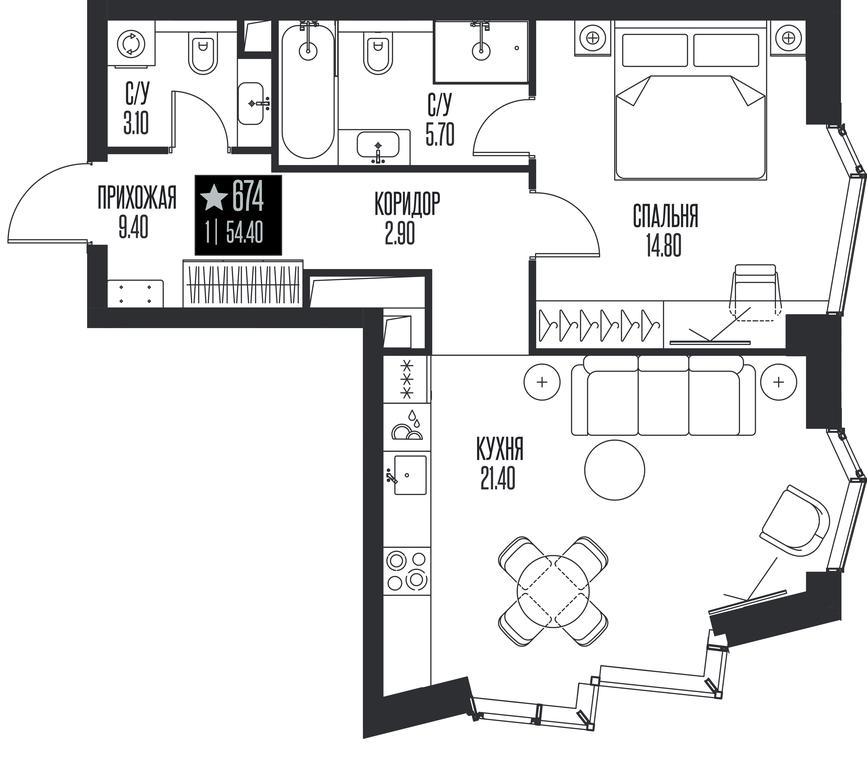 1-BD Apartment Sale, 54.4 sq. m. at Ice Towers, State Nature Reserve of Regional Significance Forest on the Samorodinka River, Moscow, Russia #1