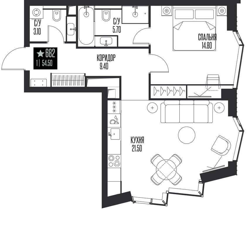 1-BD Apartment Sale, 54.5 sq. m. at Ice Towers, State Nature Reserve of Regional Significance Forest on the Samorodinka River, Moscow, Russia #1