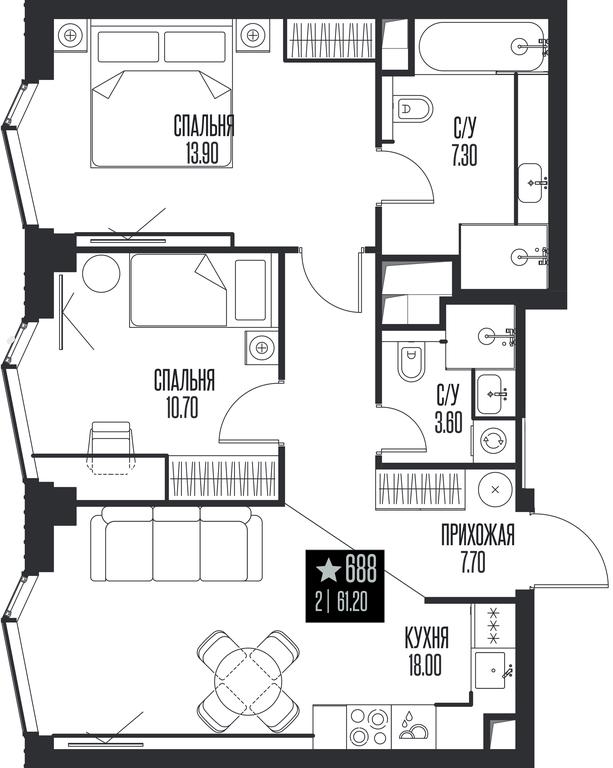 2-BD Apartment Sale, 61.2 sq. m. at Ice Towers, State Nature Reserve of Regional Significance Forest on the Samorodinka River, Moscow, Russia #1 2-BD Apartment Sale, 61.2 sq. m. at Ice Towers, State Nature Reserve of Regional Significance Forest on the Samorodinka River, Moscow, Russia #1