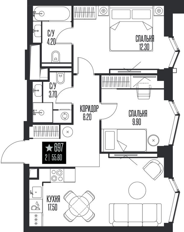 2-BD Apartment Sale, 55.8 sq. m. at Ice Towers, State Nature Reserve of Regional Significance Forest on the Samorodinka River, Moscow, Russia #1 2-BD Apartment Sale, 55.8 sq. m. at Ice Towers, State Nature Reserve of Regional Significance Forest on the Samorodinka River, Moscow, Russia #1
