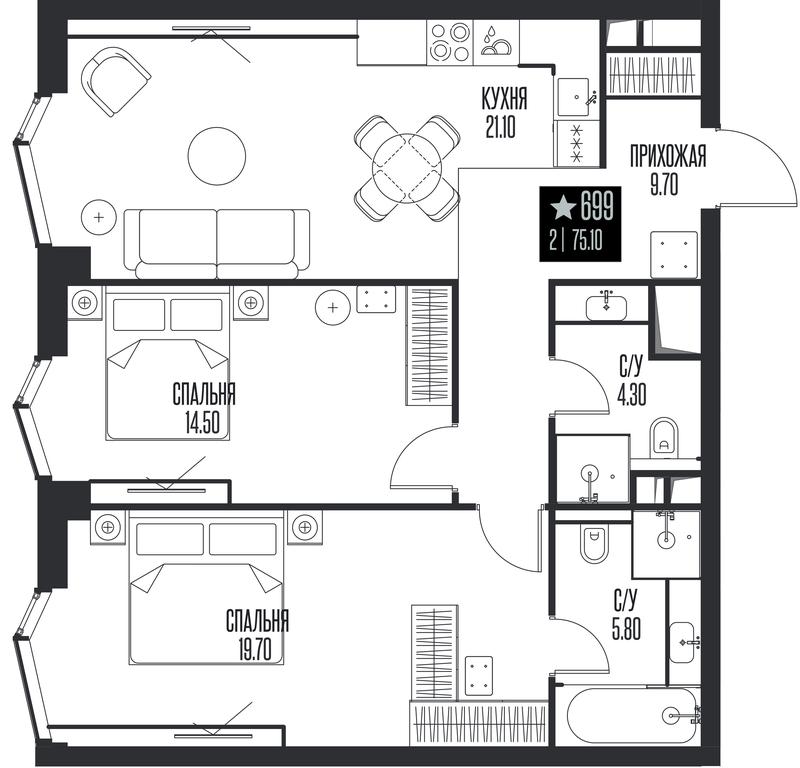 2-BD Apartment Sale, 75.1平方米 at Ice Towers, State Nature Reserve of Regional Significance Forest on the Samorodinka River, Moscow, Russia #1 2-BD Apartment Sale, 75.1平方米 at Ice Towers, State Nature Reserve of Regional Significance Forest on the Samorodinka River, Moscow, Russia #1
