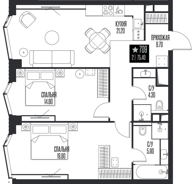 2-BD Apartment Sale, 75.4 sq. m. at Ice Towers, State Nature Reserve of Regional Significance Forest on the Samorodinka River, Moscow, Russia #1 2-BD Apartment Sale, 75.4 sq. m. at Ice Towers, State Nature Reserve of Regional Significance Forest on the Samorodinka River, Moscow, Russia #1