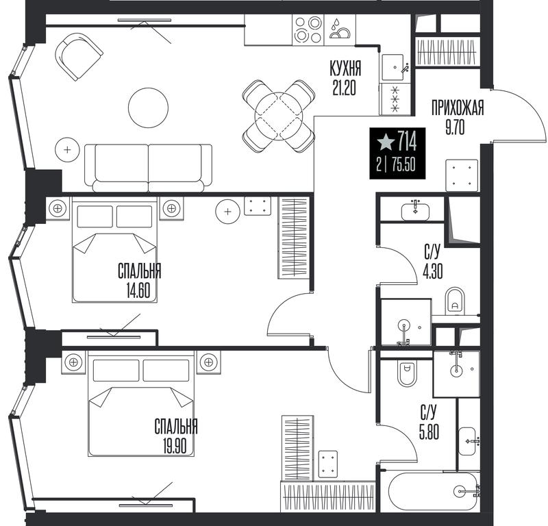 2-BD Apartment Sale, 75.5平方米 at Ice Towers, State Nature Reserve of Regional Significance Forest on the Samorodinka River, Moscow, Russia #1 2-BD Apartment Sale, 75.5平方米 at Ice Towers, State Nature Reserve of Regional Significance Forest on the Samorodinka River, Moscow, Russia #1