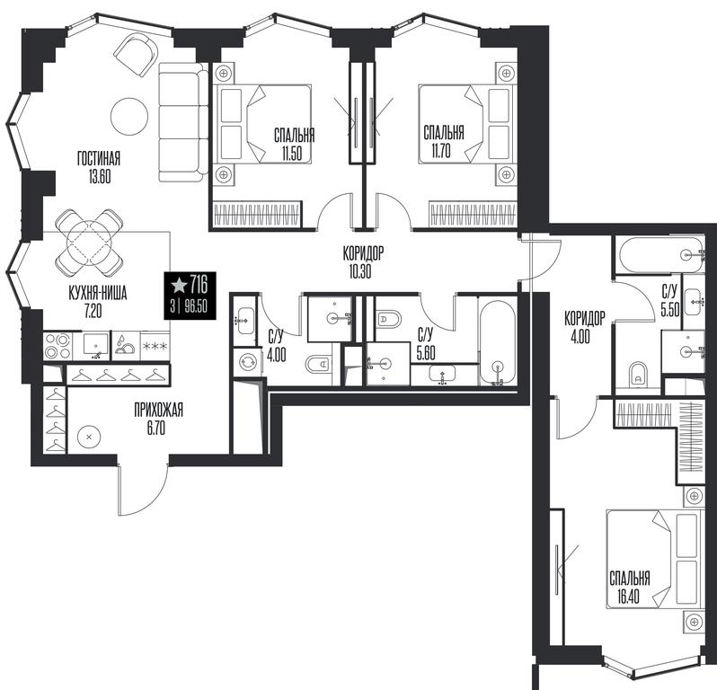 3-BD Apartment Sale, 96.5平方米 at Ice Towers, State Nature Reserve of Regional Significance Forest on the Samorodinka River, Moscow, Russia #1