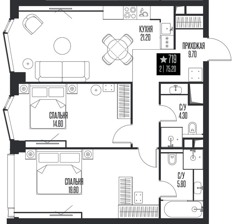 2-BD Apartment Sale, 75.2 sq. m. at Ice Towers, State Nature Reserve of Regional Significance Forest on the Samorodinka River, Moscow, Russia #1 2-BD Apartment Sale, 75.2 sq. m. at Ice Towers, State Nature Reserve of Regional Significance Forest on the Samorodinka River, Moscow, Russia #1