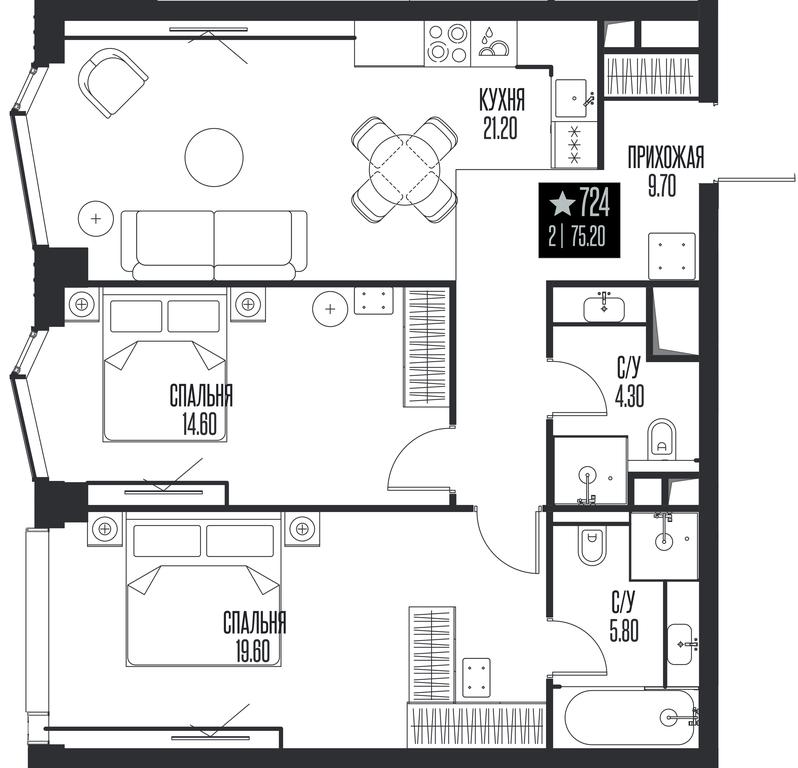 2-BD Apartment Sale, 75.2平方米 at Ice Towers, State Nature Reserve of Regional Significance Forest on the Samorodinka River, Moscow, Russia #1 2-BD Apartment Sale, 75.2平方米 at Ice Towers, State Nature Reserve of Regional Significance Forest on the Samorodinka River, Moscow, Russia #1