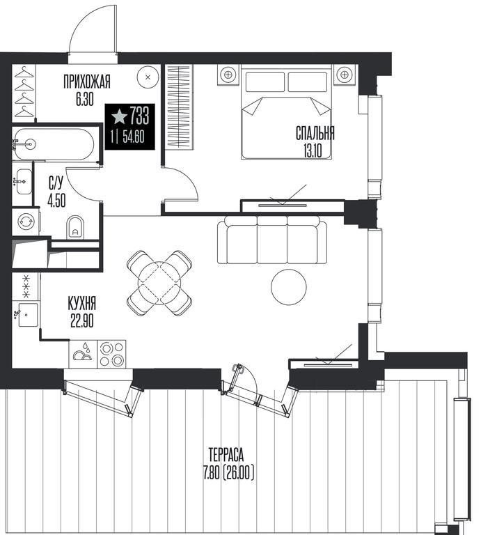 1-BD Apartment Sale, 54.6 sq. m. at Ice Towers, State Nature Reserve of Regional Significance Forest on the Samorodinka River, Moscow, Russia #1