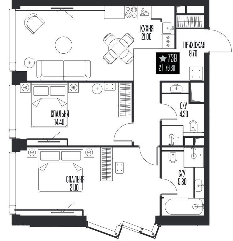 Продажа 2-комн. квартиры, 76,3 м² в ЖК «Ice Towers (Айс Товерс)», государственный природный заказник регионального значения Лес на реке Самородинке, Москва, Россия #1 Продажа 2-комн. квартиры, 76,3 м² в ЖК «Ice Towers (Айс Товерс)», государственный природный заказник регионального значения Лес на реке Самородинке, Москва, Россия #1