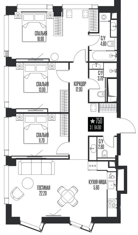 Продажа 3-комн. квартиры, 94,9 м² в ЖК «Ice Towers (Айс Товерс)», государственный природный заказник регионального значения Лес на реке Самородинке, Москва, Россия #1