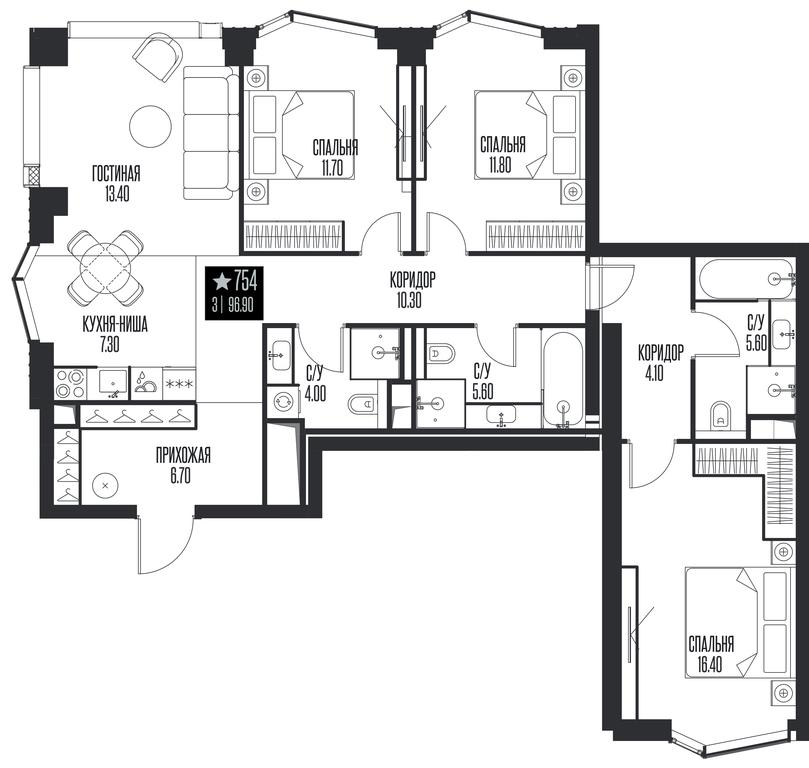 3-BD Apartment Sale, 96.9 sq. m. at Ice Towers, State Nature Reserve of Regional Significance Forest on the Samorodinka River, Moscow, Russia #1