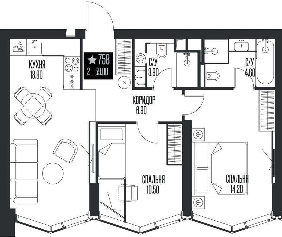 2-BD Apartment Sale, 59 sq. m. at Ice Towers, State Nature Reserve of Regional Significance Forest on the Samorodinka River, Moscow, Russia #1