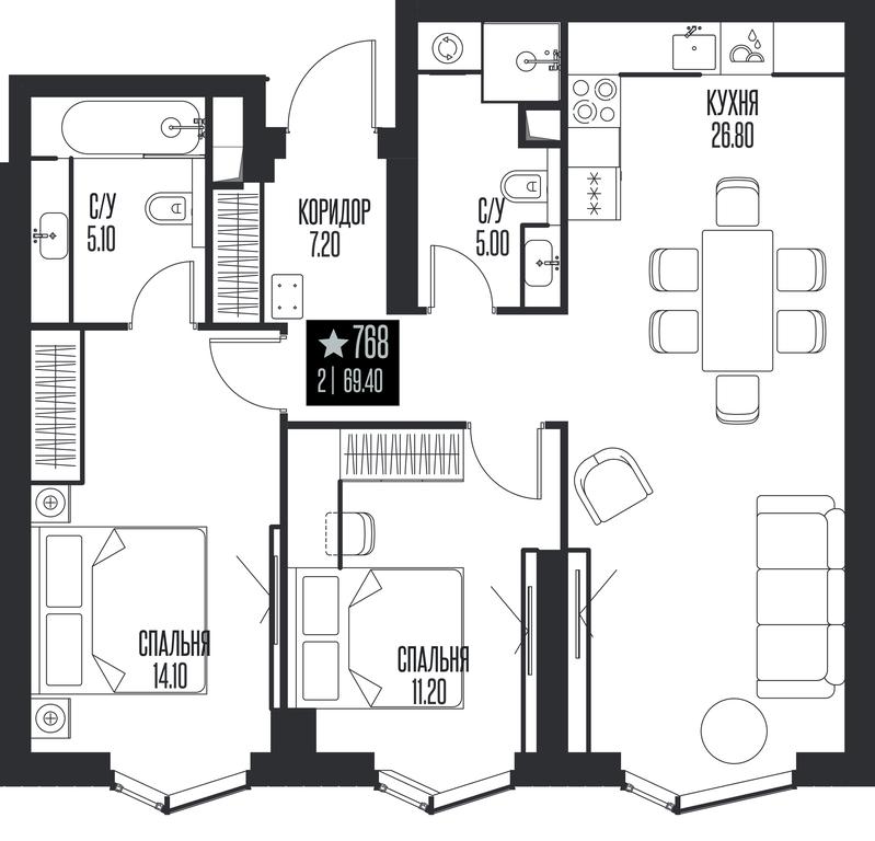 2-BD Apartment Sale, 69.4平方米 at Ice Towers, State Nature Reserve of Regional Significance Forest on the Samorodinka River, Moscow, Russia #1 2-BD Apartment Sale, 69.4平方米 at Ice Towers, State Nature Reserve of Regional Significance Forest on the Samorodinka River, Moscow, Russia #1