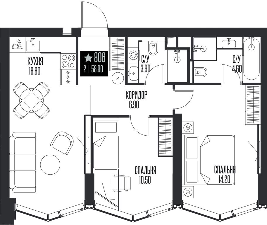 2-BD Apartment Sale, 58.9 sq. m. at Ice Towers, State Nature Reserve of Regional Significance Forest on the Samorodinka River, Moscow, Russia #1 2-BD Apartment Sale, 58.9 sq. m. at Ice Towers, State Nature Reserve of Regional Significance Forest on the Samorodinka River, Moscow, Russia #1
