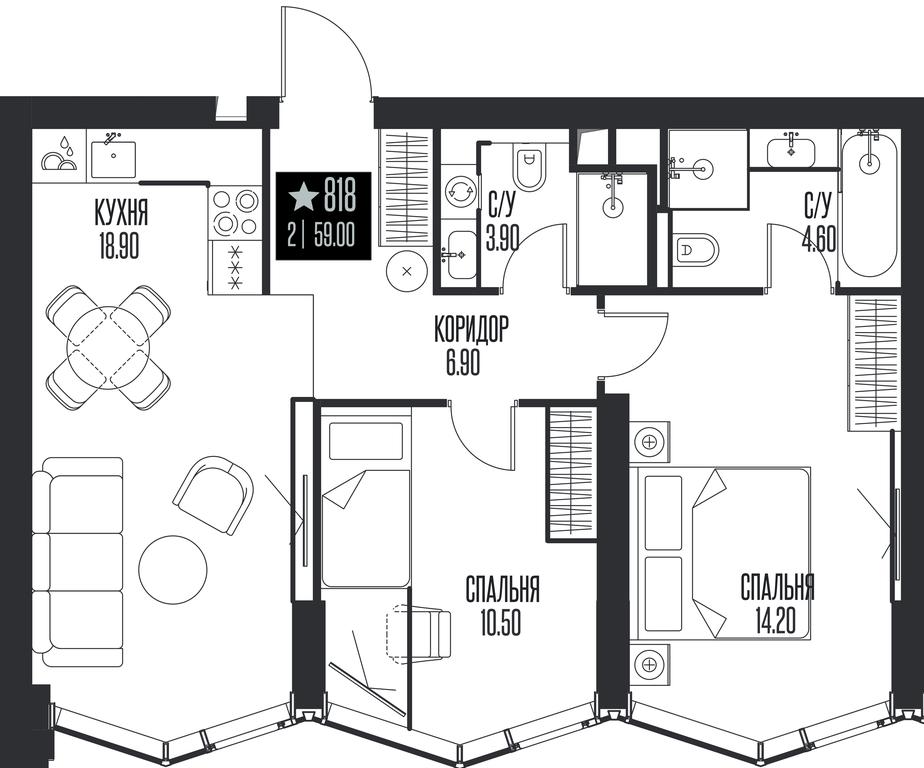 Продажа 2-комн. квартиры, 59 м² в ЖК «Ice Towers (Айс Товерс)», государственный природный заказник регионального значения Лес на реке Самородинке, Москва, Россия #1