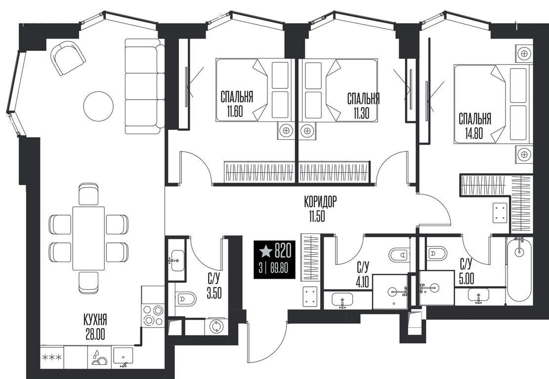 3-BD Apartment Sale, 89.8 sq. m. at Ice Towers, State Nature Reserve of Regional Significance Forest on the Samorodinka River, Moscow, Russia #1