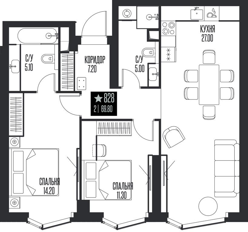 2-BD Apartment Sale, 69.8 sq. m. at Ice Towers, State Nature Reserve of Regional Significance Forest on the Samorodinka River, Moscow, Russia #1