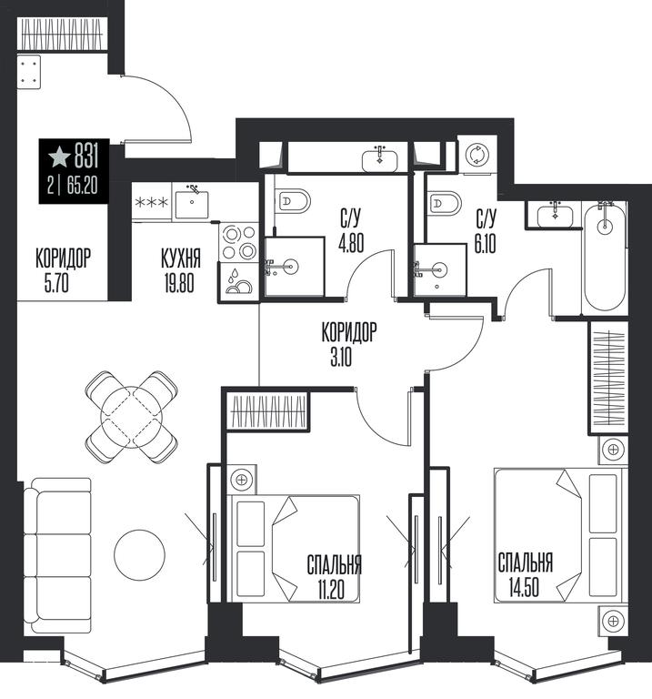 2-BD Apartment Sale, 65.2 sq. m. at Ice Towers, State Nature Reserve of Regional Significance Forest on the Samorodinka River, Moscow, Russia #1