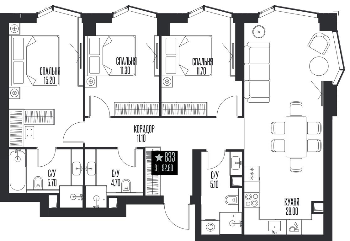 3-BD Apartment Sale, 92.8 sq. m. at Ice Towers, State Nature Reserve of Regional Significance Forest on the Samorodinka River, Moscow, Russia #1