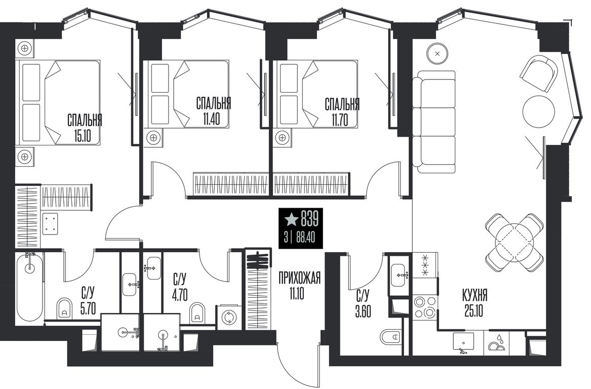 3-BD Apartment Sale, 88.4平方米 at Ice Towers, State Nature Reserve of Regional Significance Forest on the Samorodinka River, Moscow, Russia #1