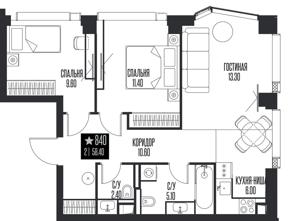 2-BD Apartment Sale, 58.4 sq. m. at Ice Towers, State Nature Reserve of Regional Significance Forest on the Samorodinka River, Moscow, Russia #1