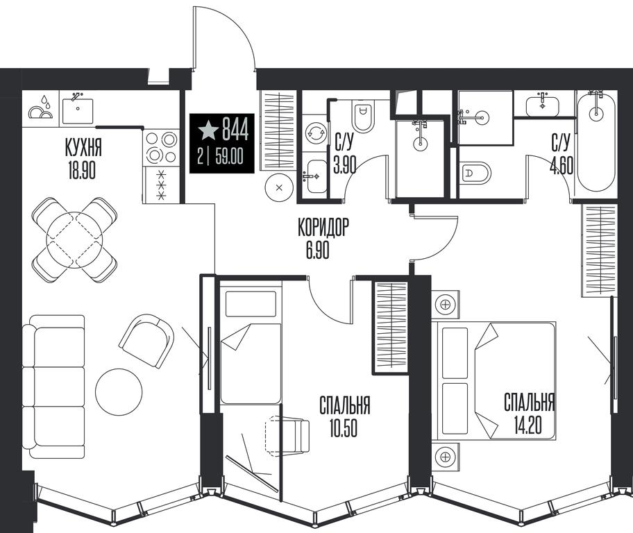 2-BD Apartment Sale, 59 sq. m. at Ice Towers, State Nature Reserve of Regional Significance Forest on the Samorodinka River, Moscow, Russia #1