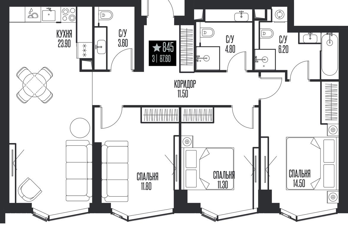 3-BD Apartment Sale, 87.6 sq. m. at Ice Towers, State Nature Reserve of Regional Significance Forest on the Samorodinka River, Moscow, Russia #1 3-BD Apartment Sale, 87.6 sq. m. at Ice Towers, State Nature Reserve of Regional Significance Forest on the Samorodinka River, Moscow, Russia #1