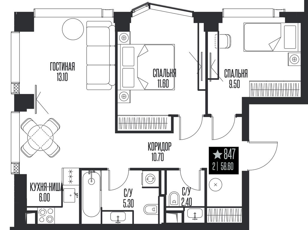 2-BD Apartment Sale, 58.6 sq. m. at Ice Towers, State Nature Reserve of Regional Significance Forest on the Samorodinka River, Moscow, Russia #1 2-BD Apartment Sale, 58.6 sq. m. at Ice Towers, State Nature Reserve of Regional Significance Forest on the Samorodinka River, Moscow, Russia #1