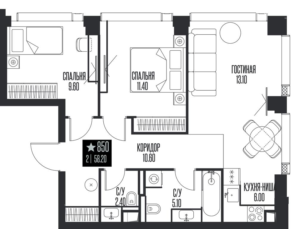 2-BD Apartment Sale, 58.2 sq. m. at Ice Towers, State Nature Reserve of Regional Significance Forest on the Samorodinka River, Moscow, Russia #1 2-BD Apartment Sale, 58.2 sq. m. at Ice Towers, State Nature Reserve of Regional Significance Forest on the Samorodinka River, Moscow, Russia #1