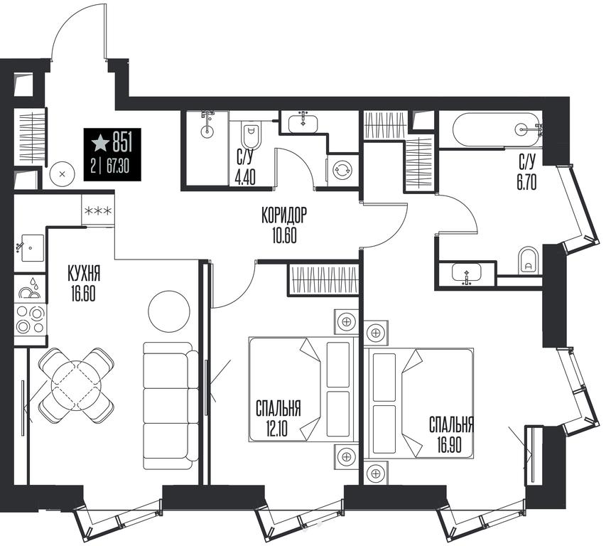 2-BD Apartment Sale, 67.3平方米 at Ice Towers, State Nature Reserve of Regional Significance Forest on the Samorodinka River, Moscow, Russia #1