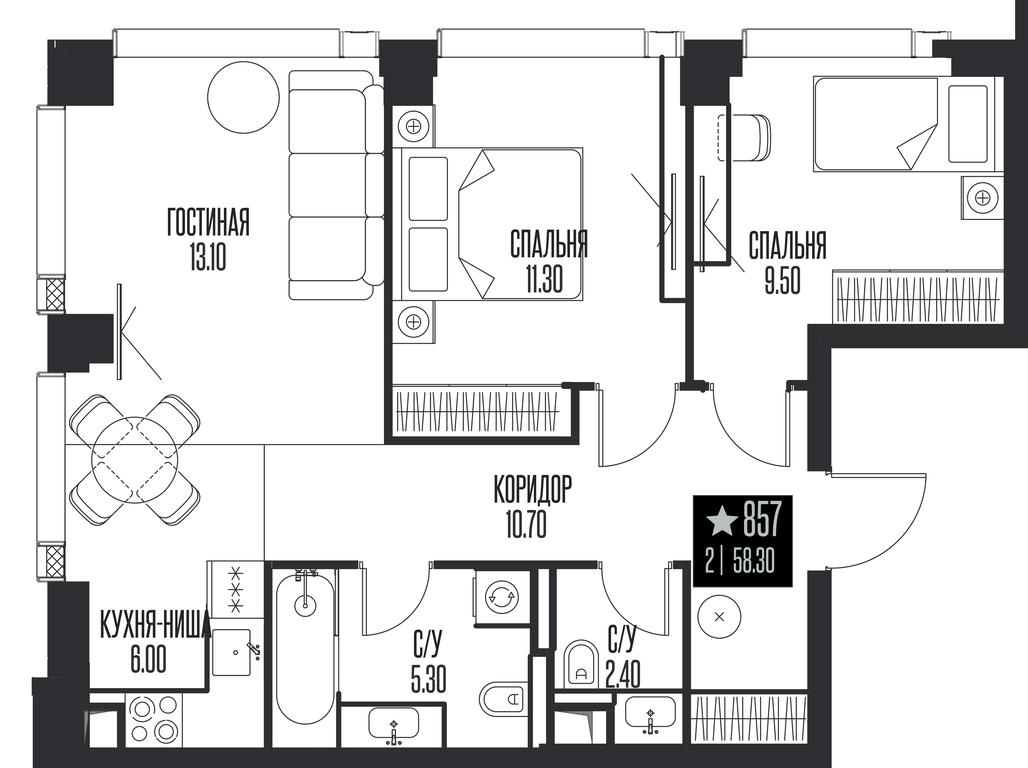 2-BD Apartment Sale, 58.3 sq. m. at Ice Towers, State Nature Reserve of Regional Significance Forest on the Samorodinka River, Moscow, Russia #1 2-BD Apartment Sale, 58.3 sq. m. at Ice Towers, State Nature Reserve of Regional Significance Forest on the Samorodinka River, Moscow, Russia #1